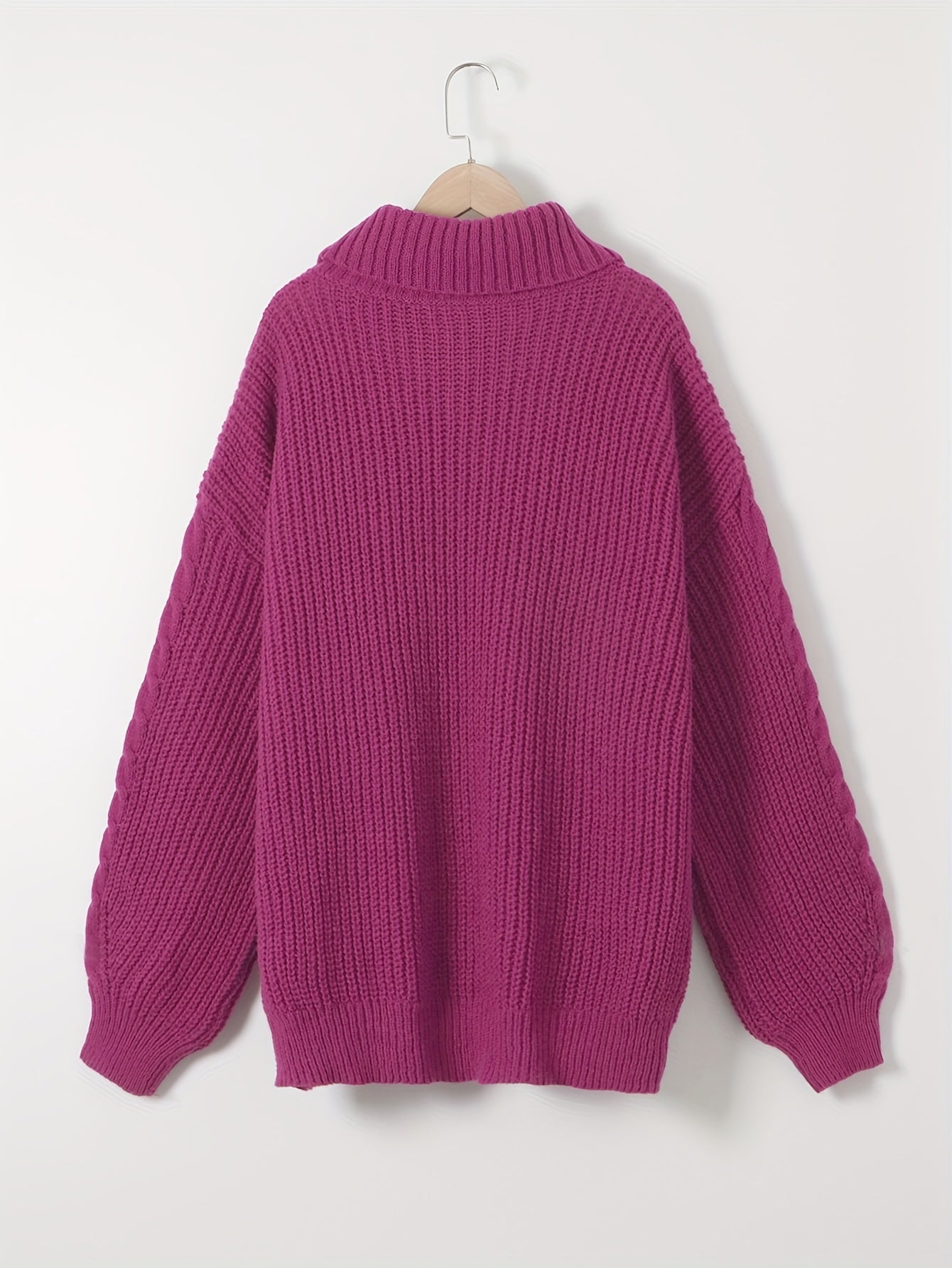 Casual Sweater Women's Plus Solid Cable Lantern Sleeve High Neck Jumpe