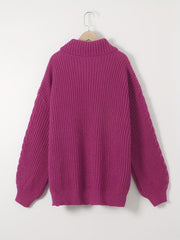 Casual Sweater Women's Plus Solid Cable Lantern Sleeve High Neck Jumpe