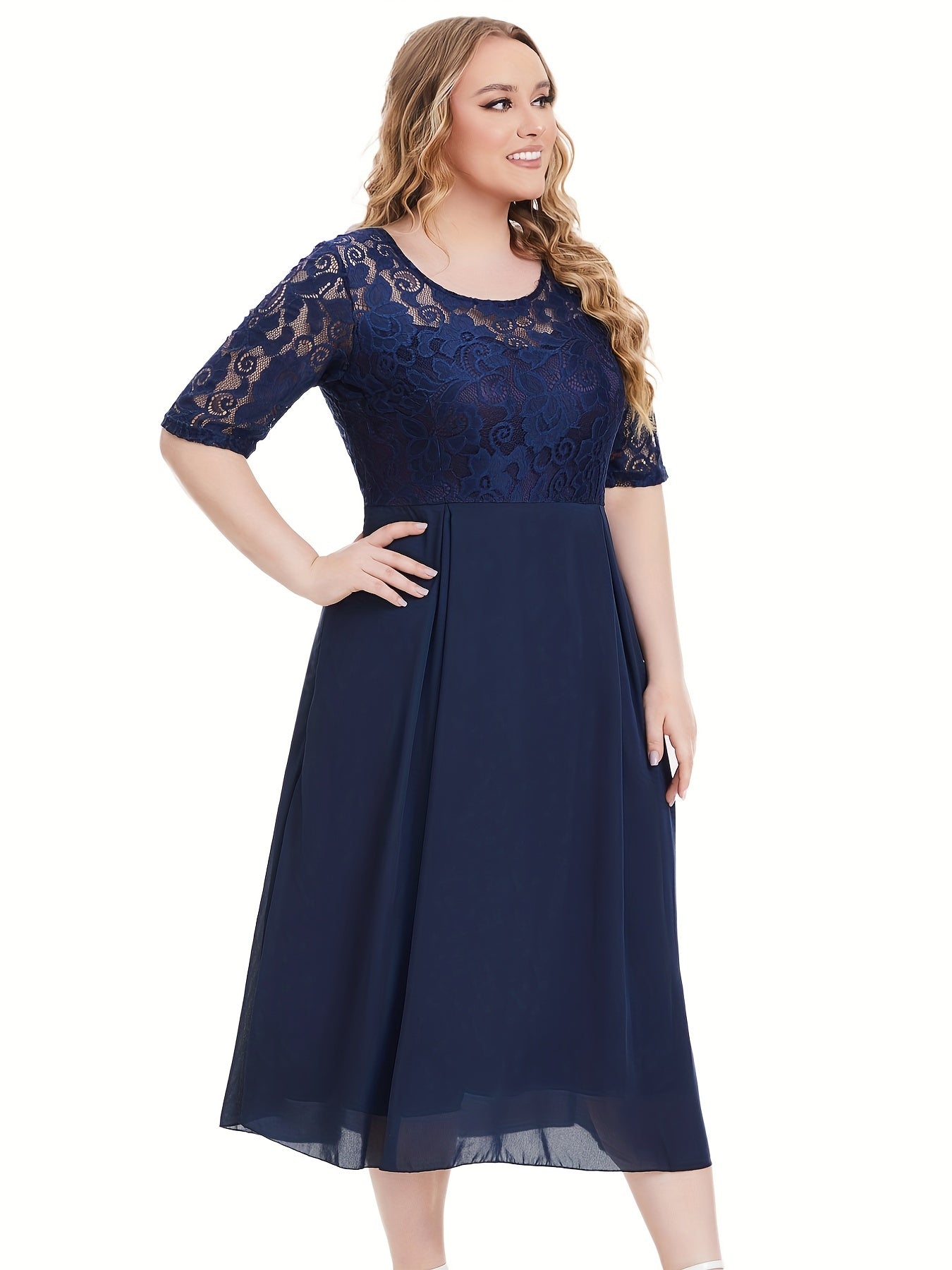 Women's Lace Sleeve Midi Dress