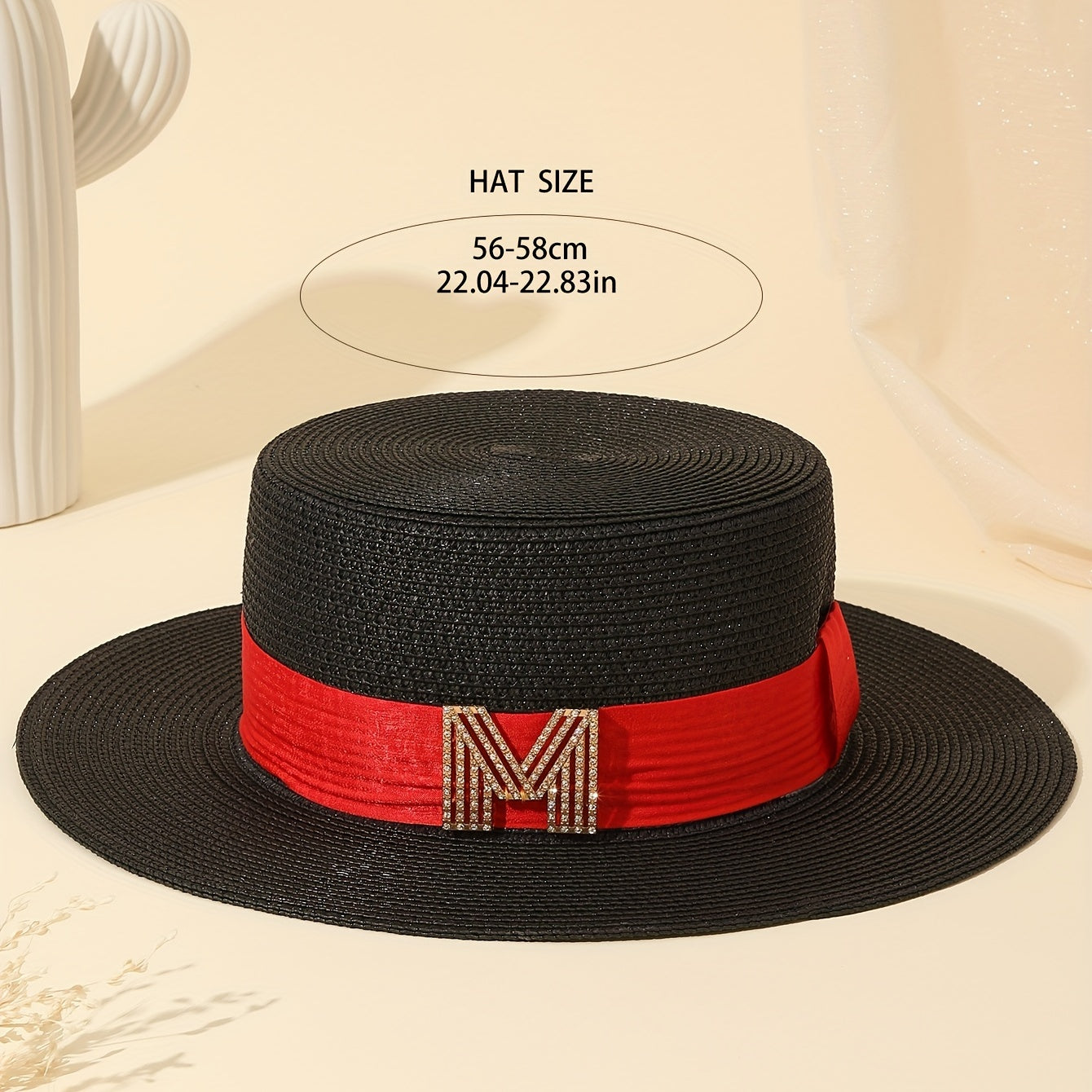 Rhinestone M Label Sun Hat Classic Straw Jazz Hats Foldable Summer Travel Beach