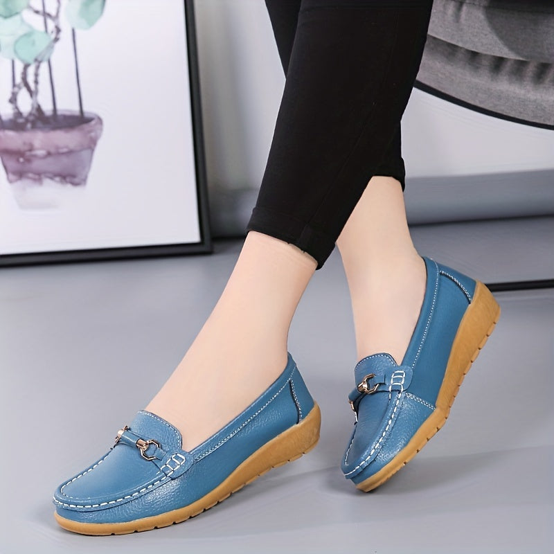 Women's Buckle Decor Flat Loafers Comfy Slip On Walking Shoes