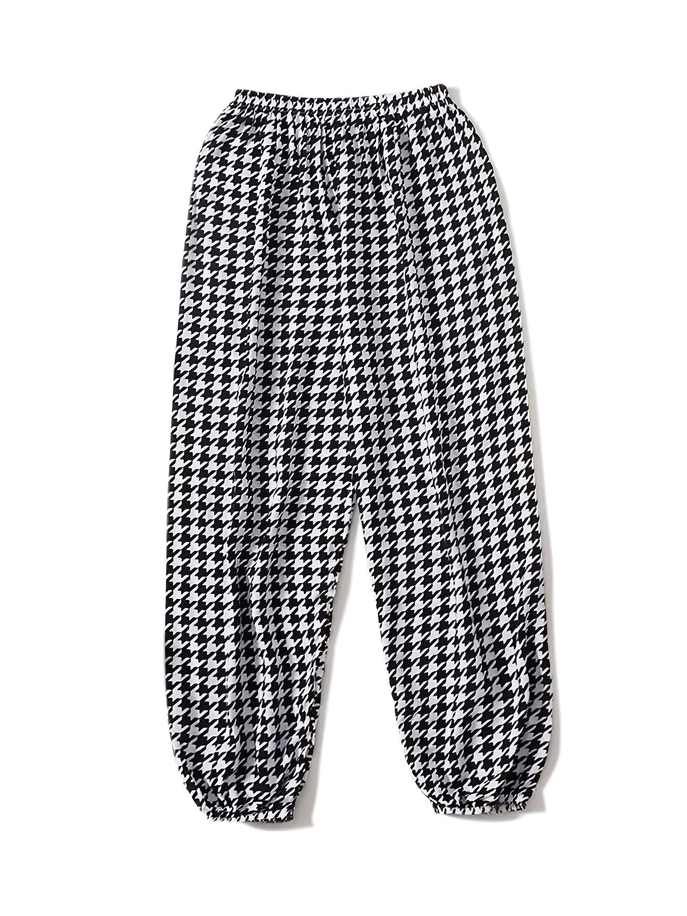 Girls Houndstooth Sweatpants Elastic Waist Casual Sport Pants