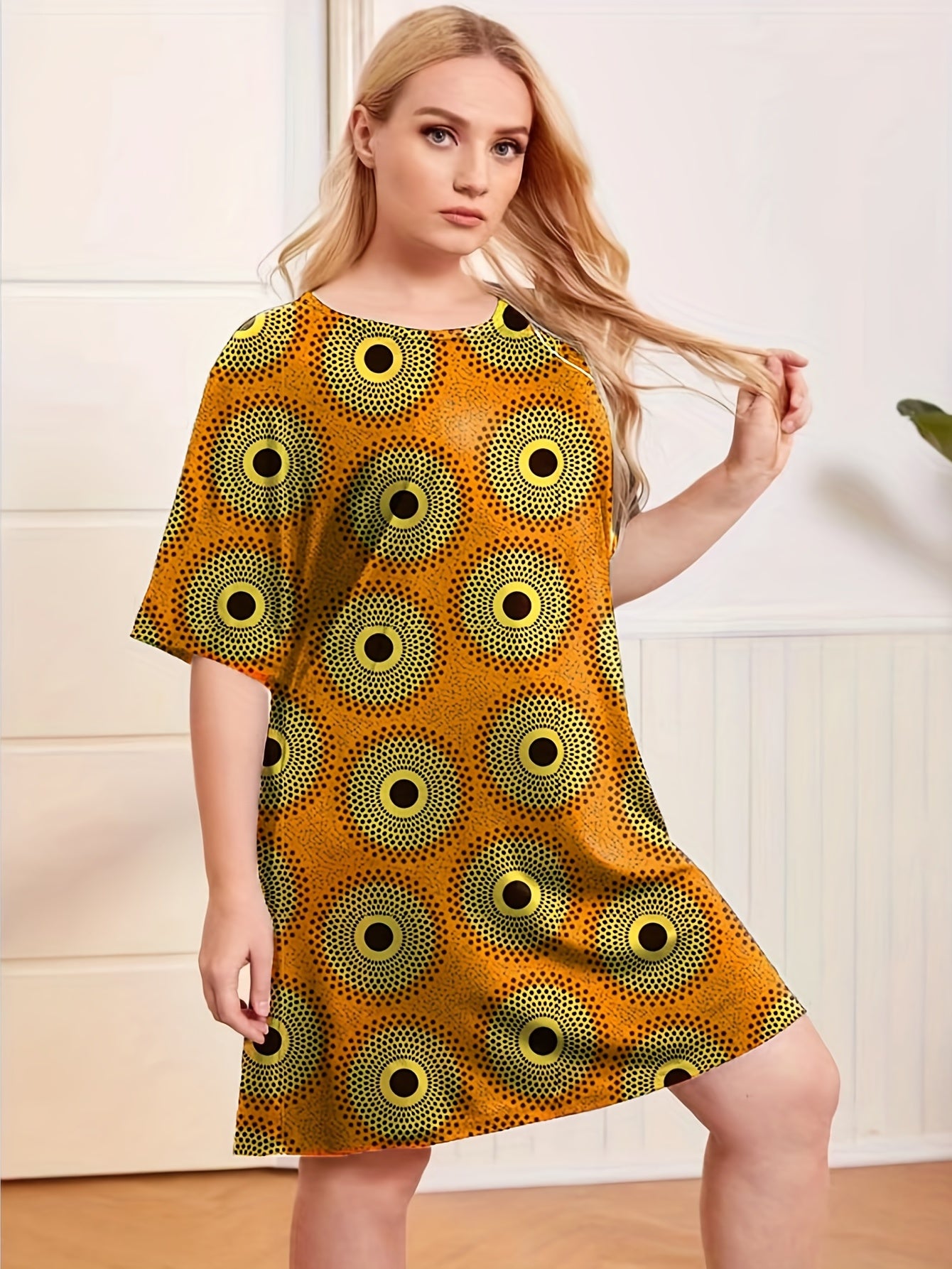 Dot Print Short Sleeve Sleep Dress