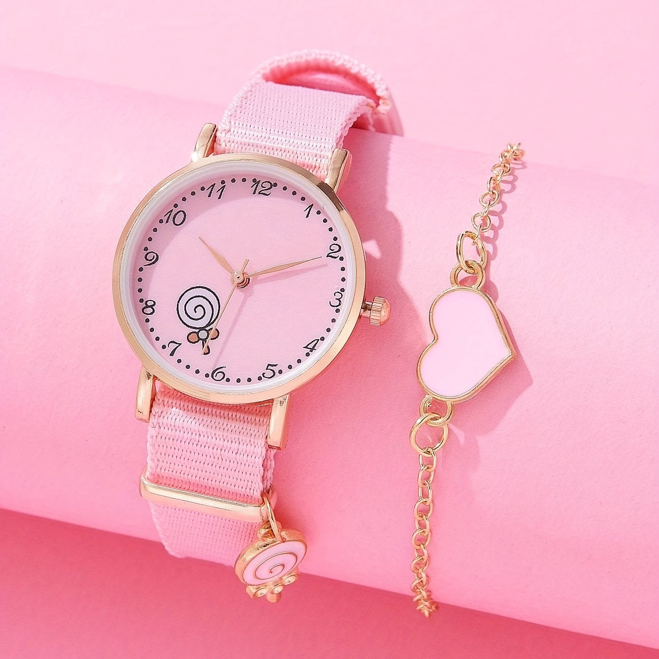 2pcs Quartz Watch Set for Girls, Cartoon Design Wrist Watch