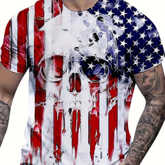Men's American Flag & Skull Graphic T shirt 3D Print Crew Neck Tee
