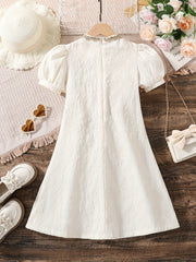 Girls' Jacquard Puff Sleeve Princess Dress Spring Summer Comfy Tunic