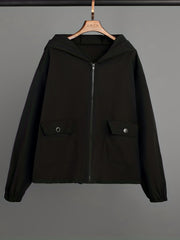 Casual Solid Zip Hooded Jacket with Flap Pockets