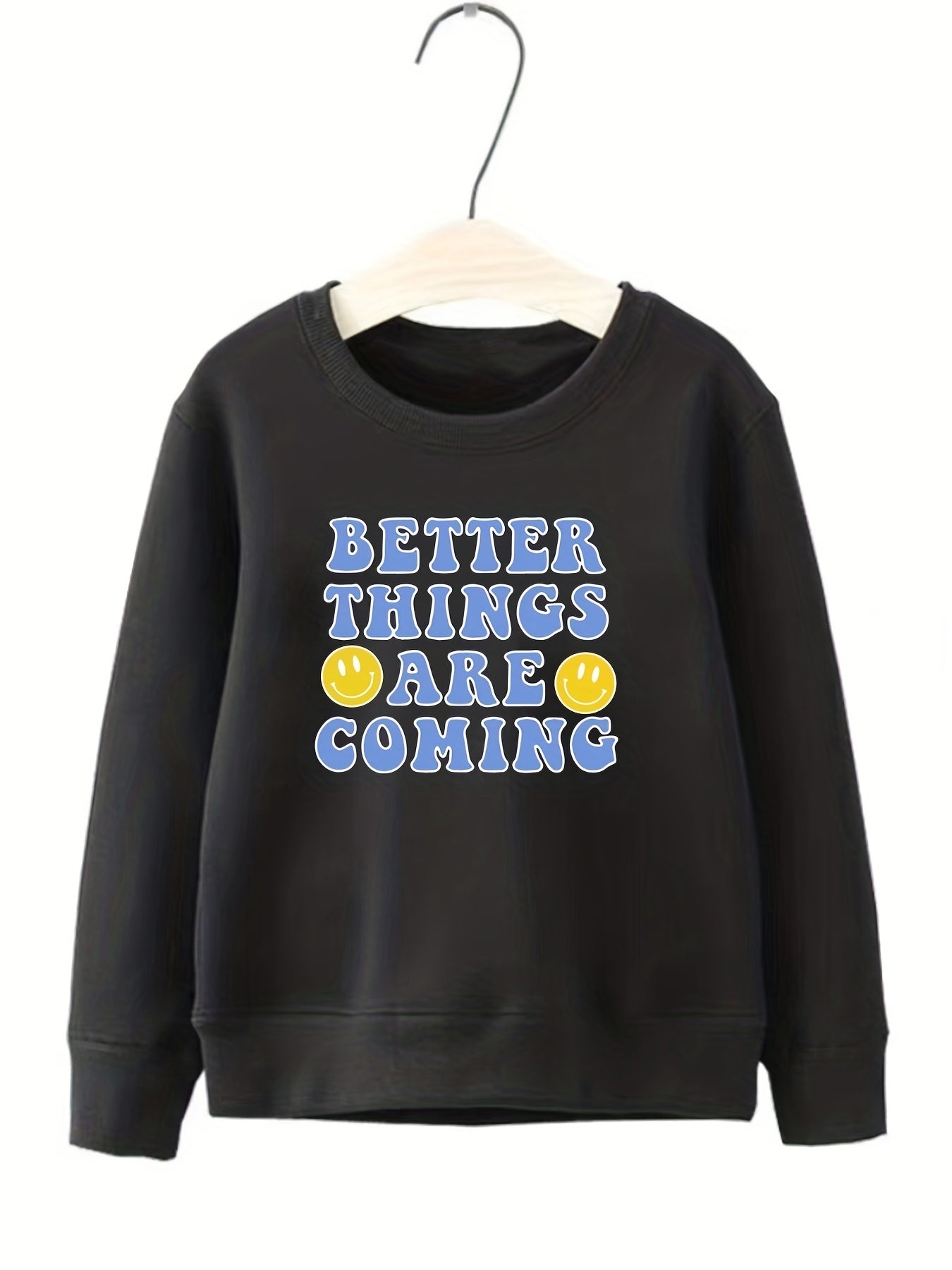 Smile Pattern Round Neck Sweatshirt For Girls