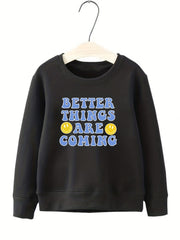 Smile Pattern Round Neck Sweatshirt For Girls