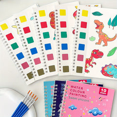 Kids Watercolor Coloring Book Set with Paints and Pens