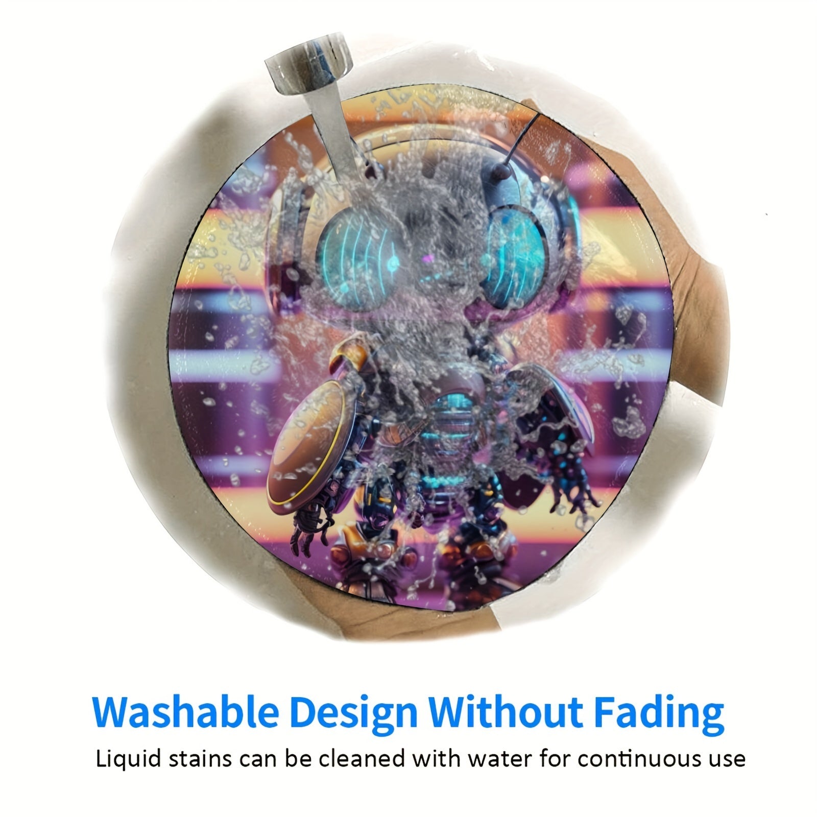 Robot Animal Round Mouse Pad 20x20cm for Games & Office, Rubber Border