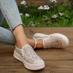 Women's Mesh Panel Slip-On Sneakers with Thick Bottom Shallow Mouth