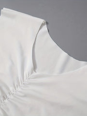 Ruched Crop Tank Top V neck Sleeveless Casual Summer Women's Clothing