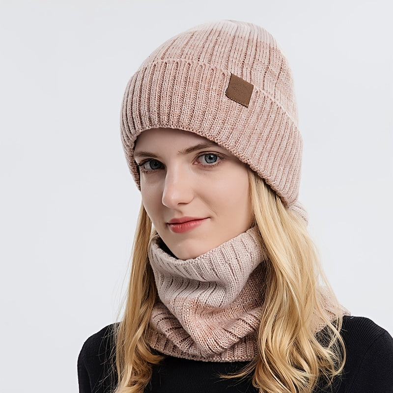 Knit Beanie Hat & Scarf Set for Winter - Warm & Thick - Perfect Gift