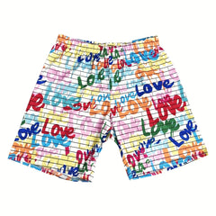 Women's Plus Allover Letter Print High Rise Shorts