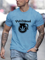 Men's Pot Head Print T shirt Casual Slightly Stretch Tee