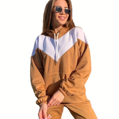 Colorblock Hoodie & Joggers Set Women's Casual 2 Piece Outfit