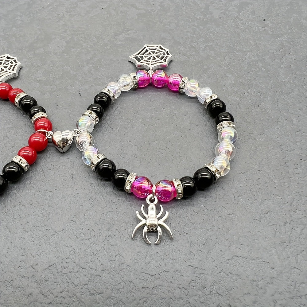Halloween Magnetic Spider Web Pendant Bracelets Set