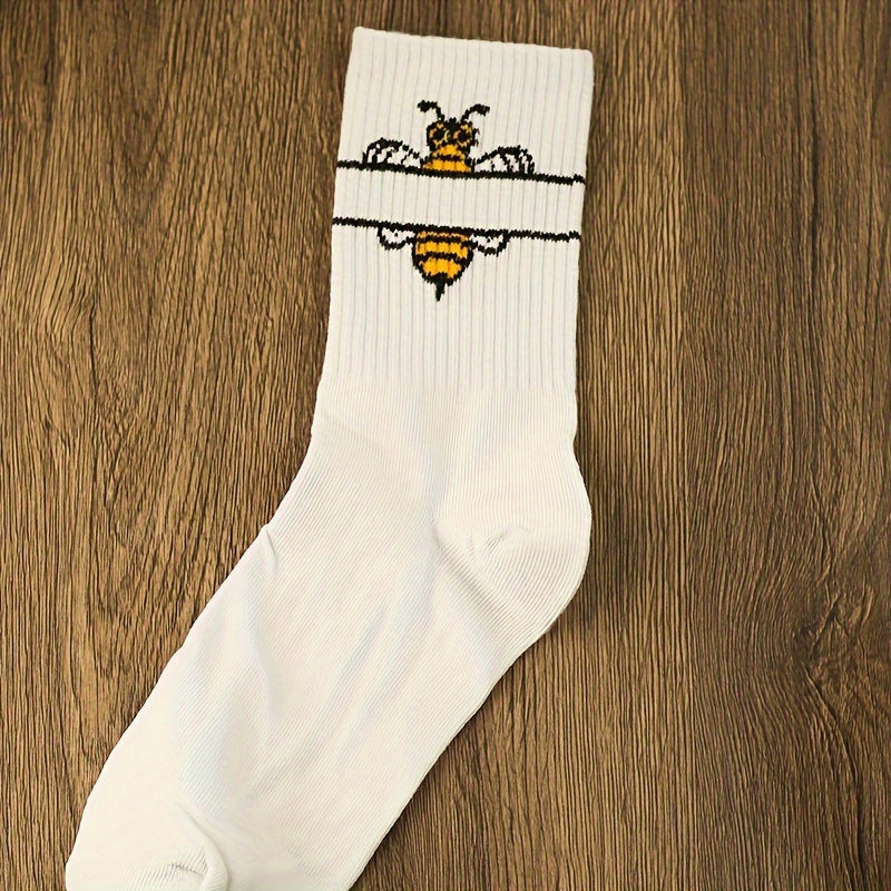 Cartoon Bee Print Socks Women's Mid Tube Stockings