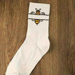 Cartoon Bee Print Socks Women's Mid Tube Stockings