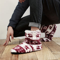 Reindeer & Snowflake Pattern Plush House Slippers for Men