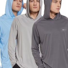 3 Pcs Men's UPF 50 Sun Protection Hoodie Long Sleeve Quick Dry Tops