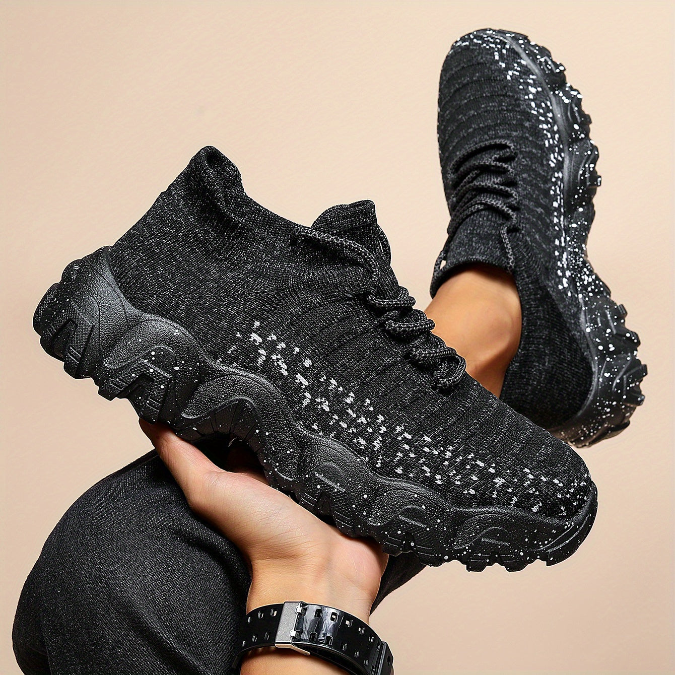 Men's Weave Knit Lace Up Casual Shoes Lightweight Sneaker