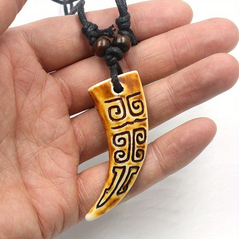 Resin Fang Pendant Necklaces Tribal Design Unisex Accessory
