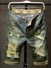 Mens Vintage Ripped Jeans Royal Straight Fit Shorts For Summer