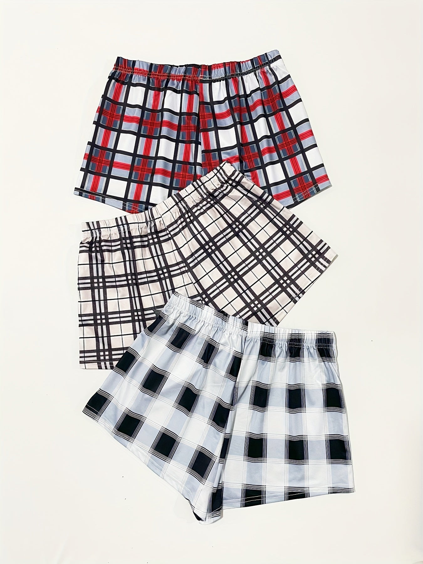 3 Pack Plus Size Casual Loungewear Shorts Women's Plus Plaid Print