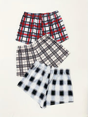 3 Pack Plus Size Casual Loungewear Shorts Women's Plus Plaid Print