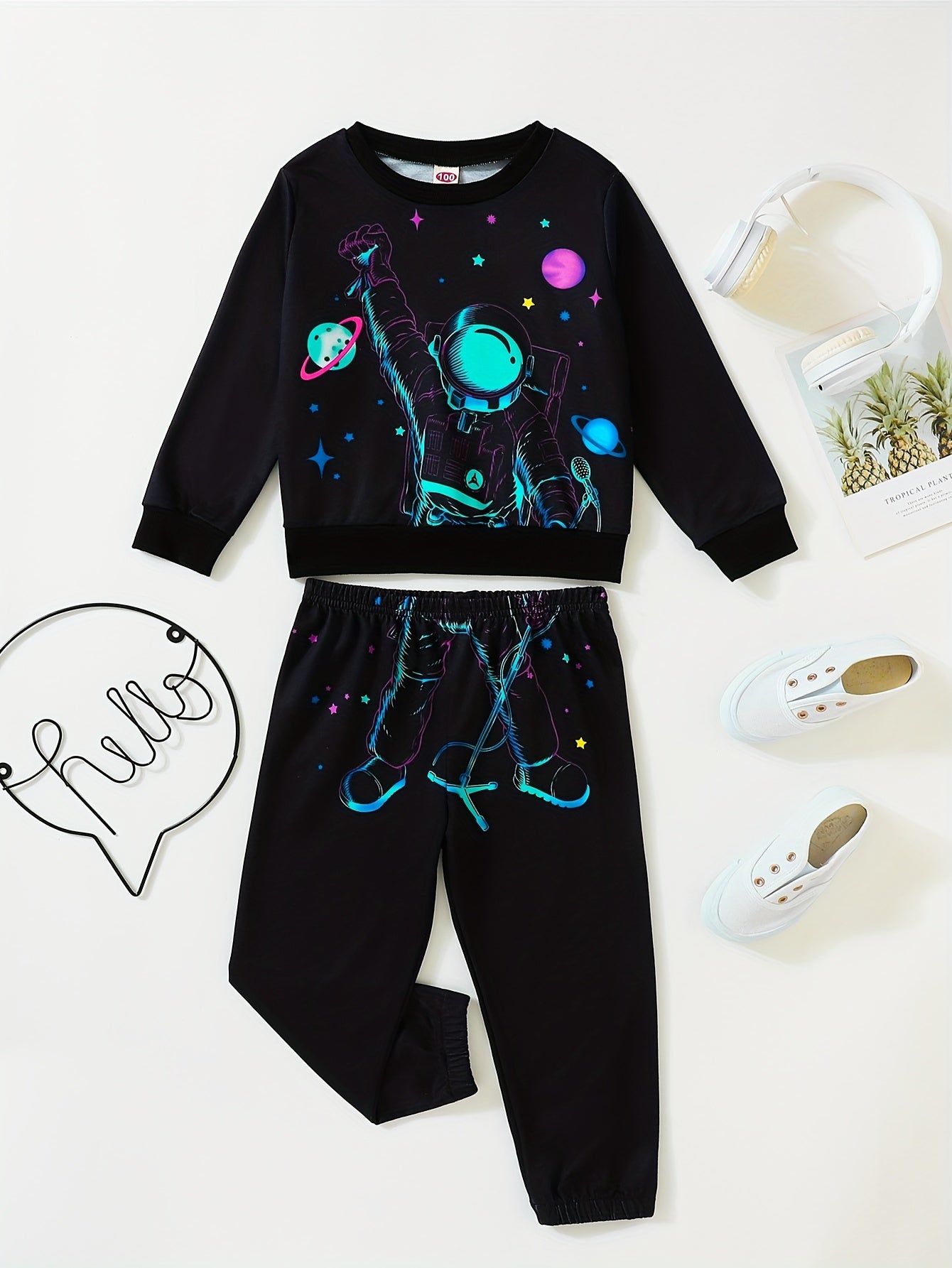 Toddler Boy's Bear Pattern Outfit 2pcs Sweatshirt & Sweatpants Set