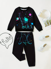 Toddler Boy's Bear Pattern Outfit 2pcs Sweatshirt & Sweatpants Set