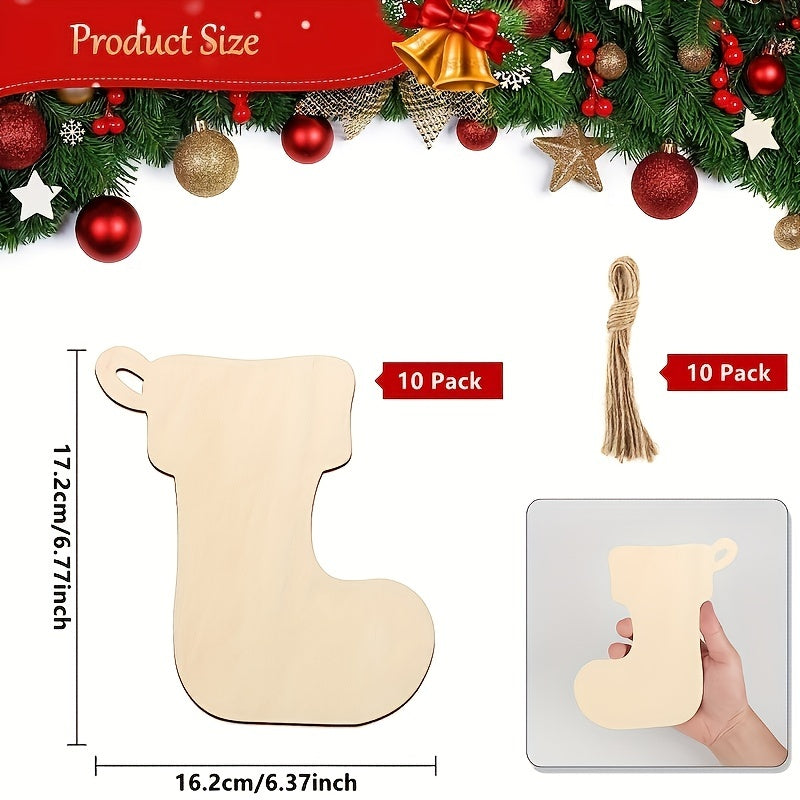 10pcs Large Wooden Christmas Socks DIY Ornaments for Crafts Decor