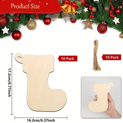 10pcs Large Wooden Christmas Socks DIY Ornaments for Crafts Decor