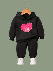 OERYUI Kids 2pcs Activewear Set Heart Graphic Hoodies Pants Spring Fall
