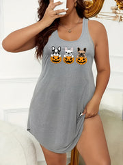 Halloween Dog & Pumpkin Print Tank Sleep Dress