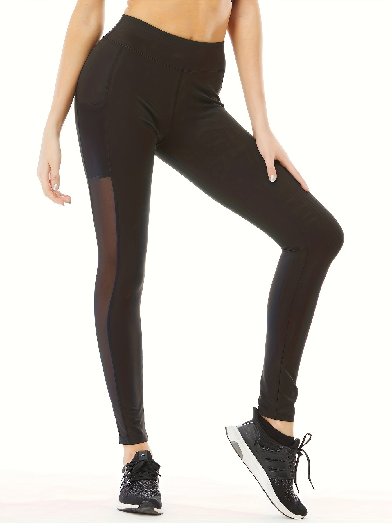 Mesh Contrast Yoga Pants With Pocket Running Leggings