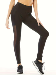 Mesh Contrast Yoga Pants With Pocket Running Leggings