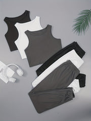 6 Pack Plus Size Lounge Set: Crop Tank Top & Joggers Sporty Home Wear