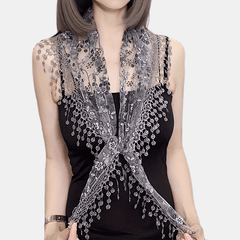 Flower Embroidery Triangle Scarf Tassel Veils Classic Mantilla Head Covering