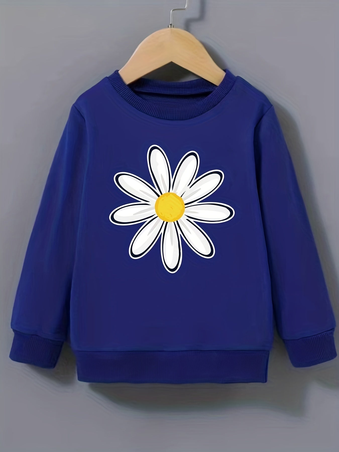 Smart Daisy Flower Pattern Sweatshirt For Girls Round Neck Top