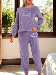 Cozy Fuzzy Pajama Set Long Sleeve Top & Elastic Waistband Pant