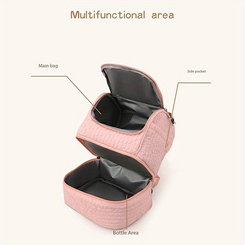 Stylish Pink Diaper Bag with Patch Nylon Soft Shell Zip Closure