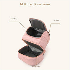 Stylish Pink Diaper Bag with Patch Nylon Soft Shell Zip Closure