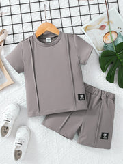 Boy's 2pcs Solid T shirt & Shorts Set Casual Outfits For Summer