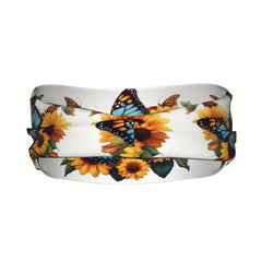 Sunflower & Butterfly Print Sports Headband - Stretchy & Breathable Polyester