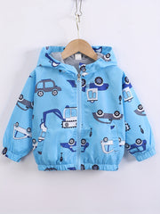 Boys Hooded Dino Zip Jacket Spring Summer Windproof Kids Clothes
