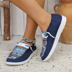 Women's Canvas Casual Shoes Round Toe Lace Up Flat Sneakers