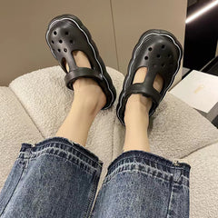 Women's Closed Toe Platform Clogs T-Strap Slide Sandals